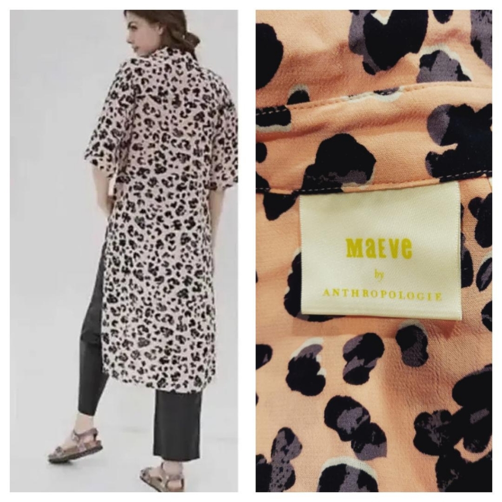 🦋🍄Maeve by Anthropologie pink leopard print shirt dress duster - Picture 2 of 6